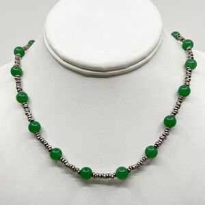 Hand Made Sterling silver 8mm chrysoprase necklace - GM340